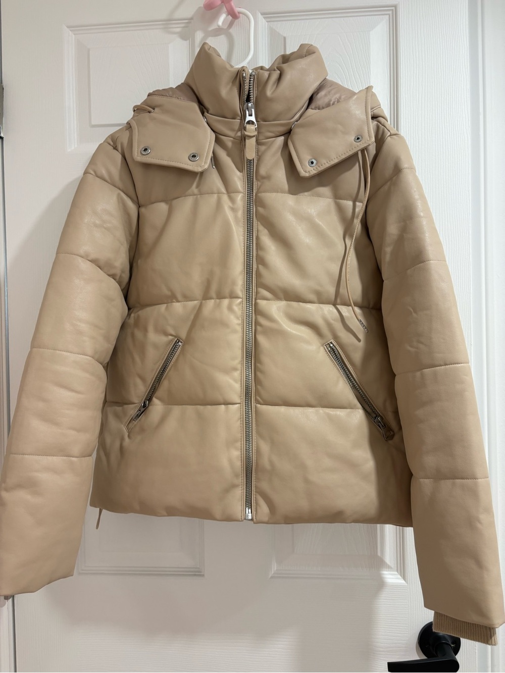 Streetwear Society Beige Puffer Jacket with High Collar